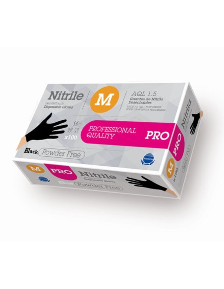 CAJA GUANTES NITRILO NEGRO PRO 100 UND. T/S